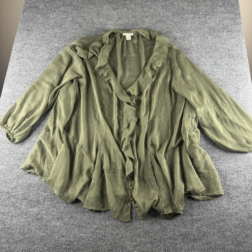 Torrid Blouse Women 6X Green Festi Bubble Sleeve Ruffle Button Front Tunic Fairy